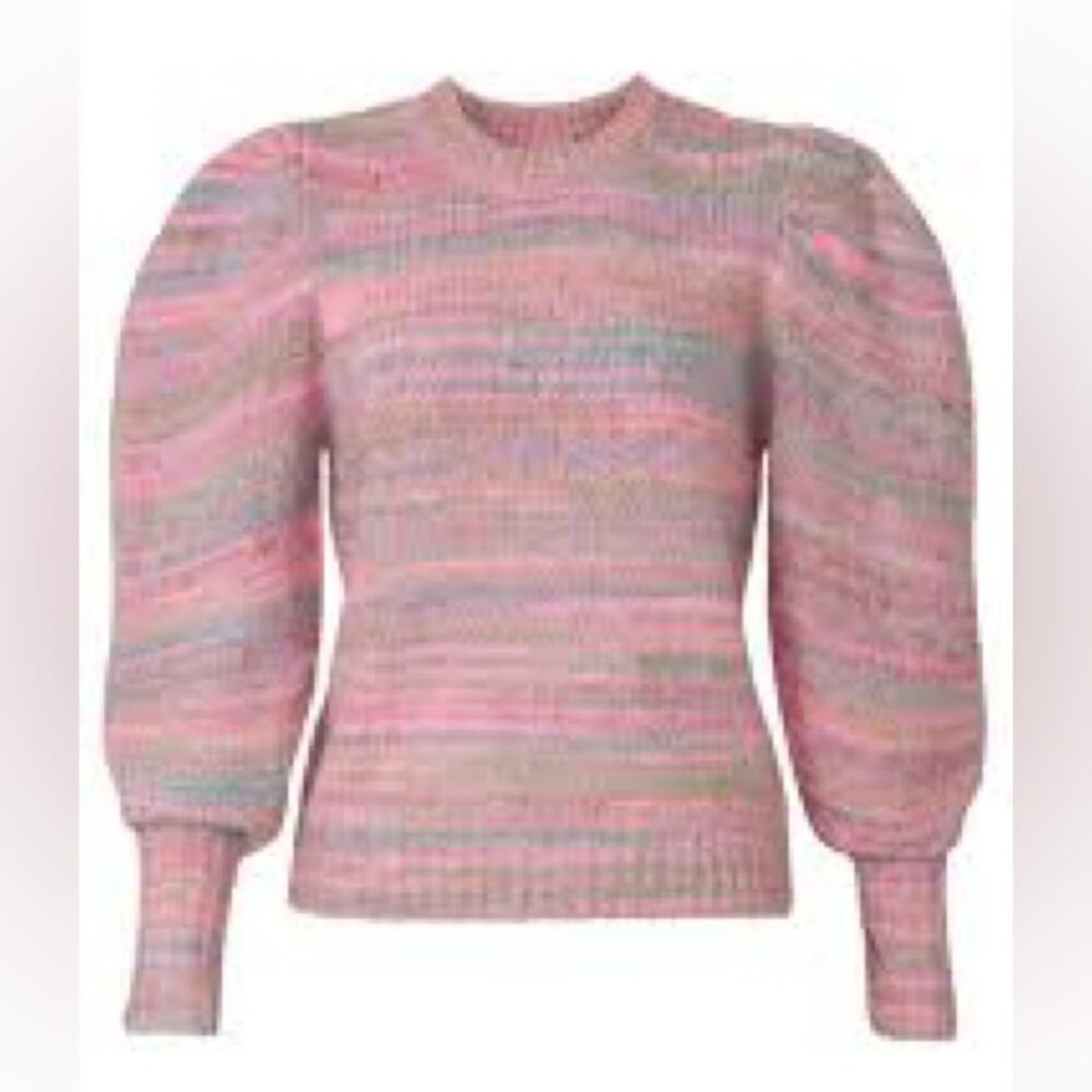 LoveShackFancy Aquarius Pullover Pink Marled Sweater S Puff Sleeve Wool Blend